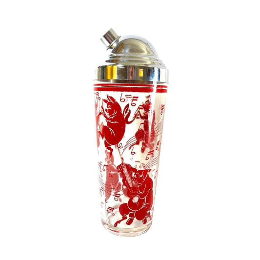 Vintage Hazel Atlas Cocktail Shaker with Dancing Red Pigs - Yesterdays Collective