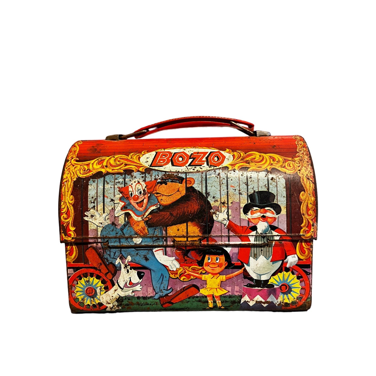 1963 Bozo The Clown Dome Top Lunchbox - Rust from Flood Damage, Sold As-Is Tiger Willy