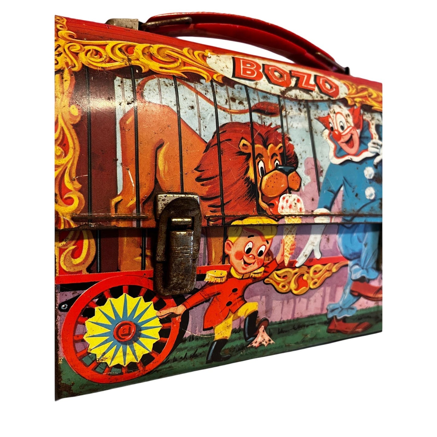 1963 Bozo The Clown Dome Top Lunchbox - Rust from Flood Damage, Sold As-Is Tiger Willy