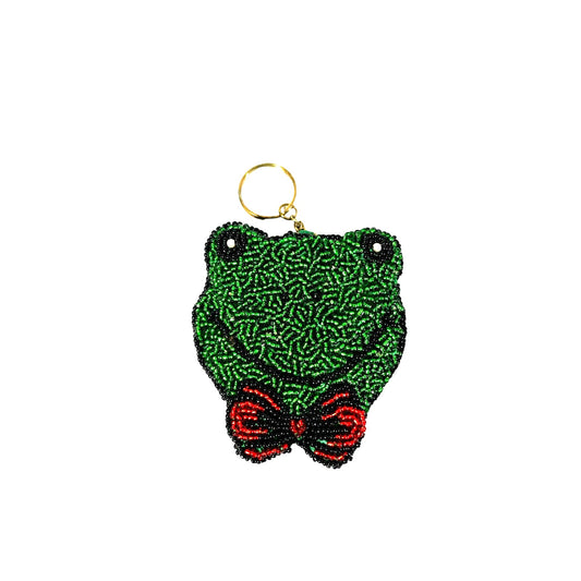 Bow Tie Glass Beaded Green Frog Coin Purse - Yesterdays Collective