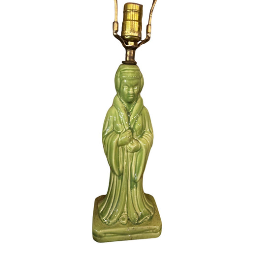 Vintage Green Asian Woman Figural Lamp Tiger Willy