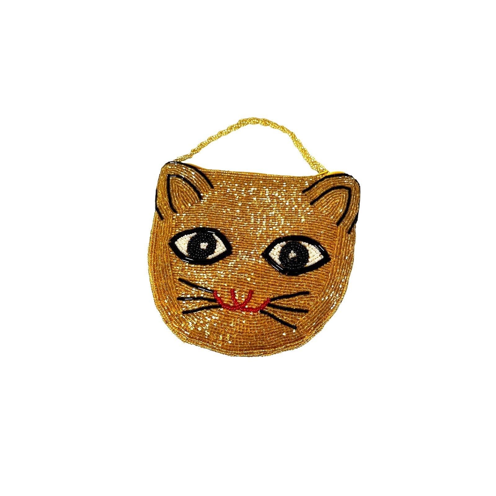 Glass Bead Gold Cat Coin Purse / Cross Body Bag - Yesterdays Collective