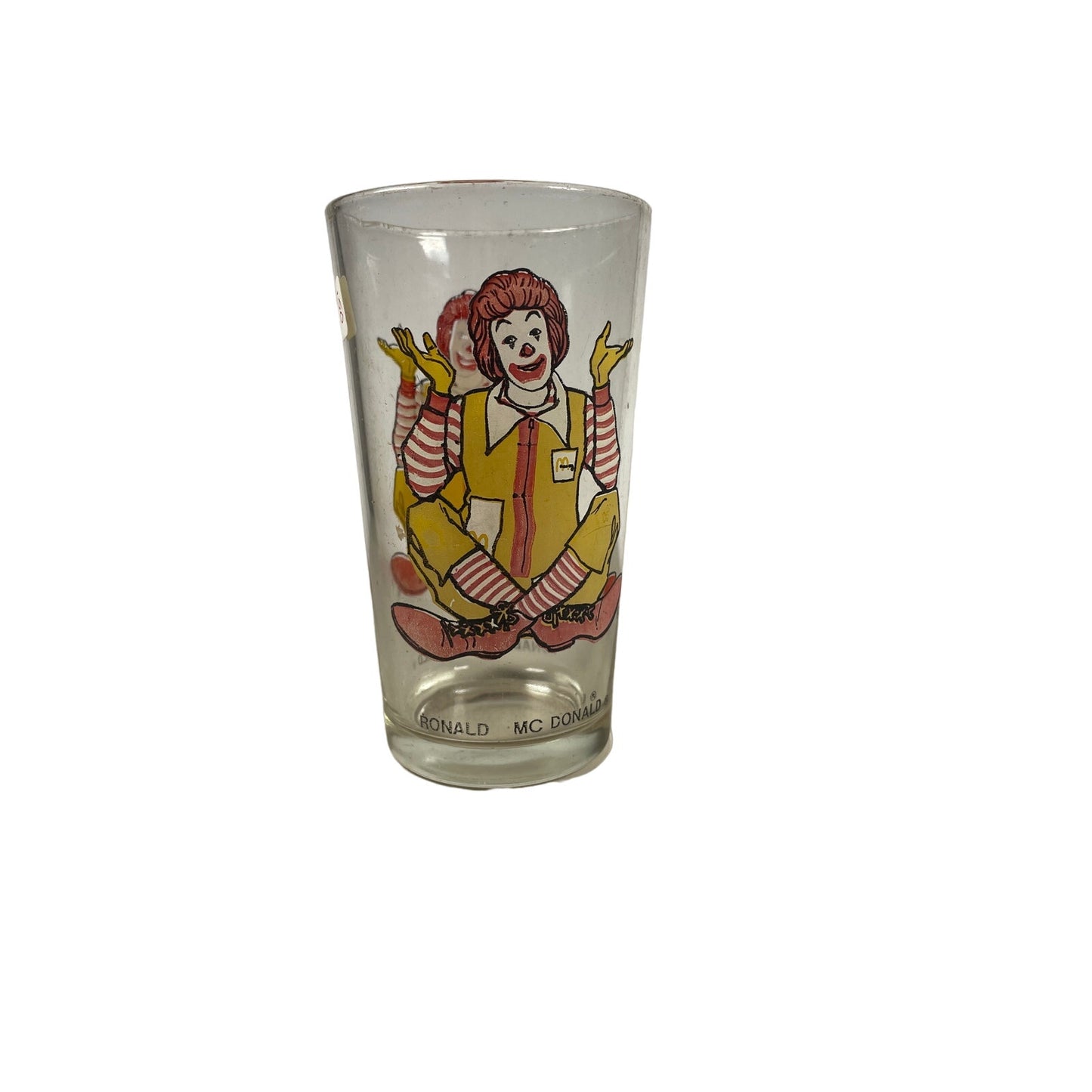 Vintage McDonald's Ronald McDonald Clear Drinking Glass - Sitting Crossed Legs