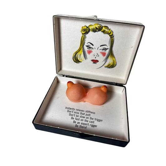 Vintage "Sportsman's Instant Heat Hand Warmer" - Adult Novelty Boob Gag Case Tiger Willy