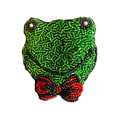 Green Glass Beaded Frog Coin Purse with Bow Tie Unknown