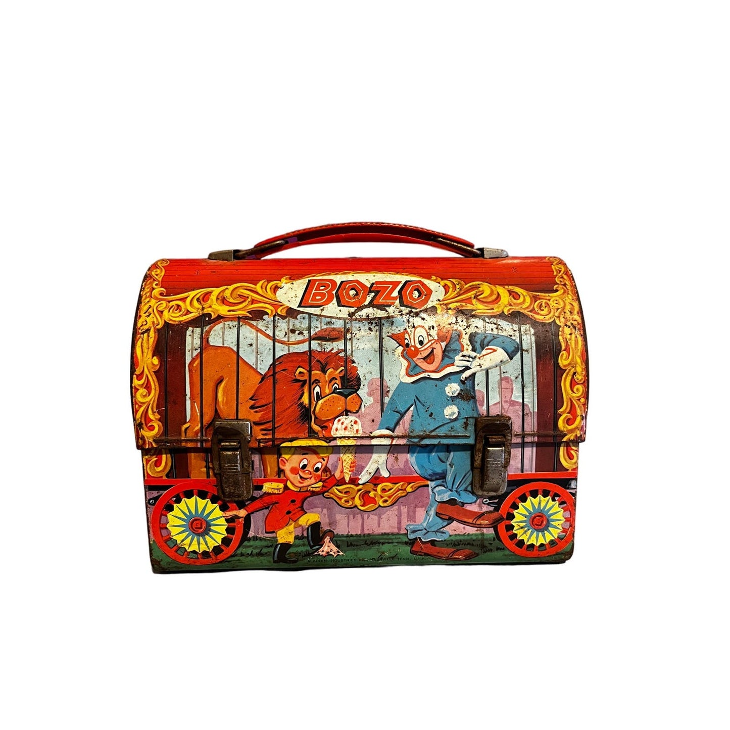 1963 Bozo The Clown Dome Top Lunchbox - Rust from Flood Damage, Sold As-Is Tiger Willy