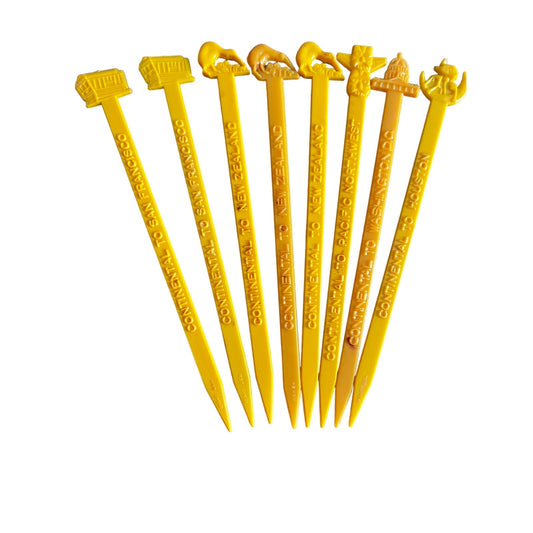 Vintage Continental Airlines Swizzle Sticks circa the 60's: Yellow Set Lot of 8 Tiger Willy