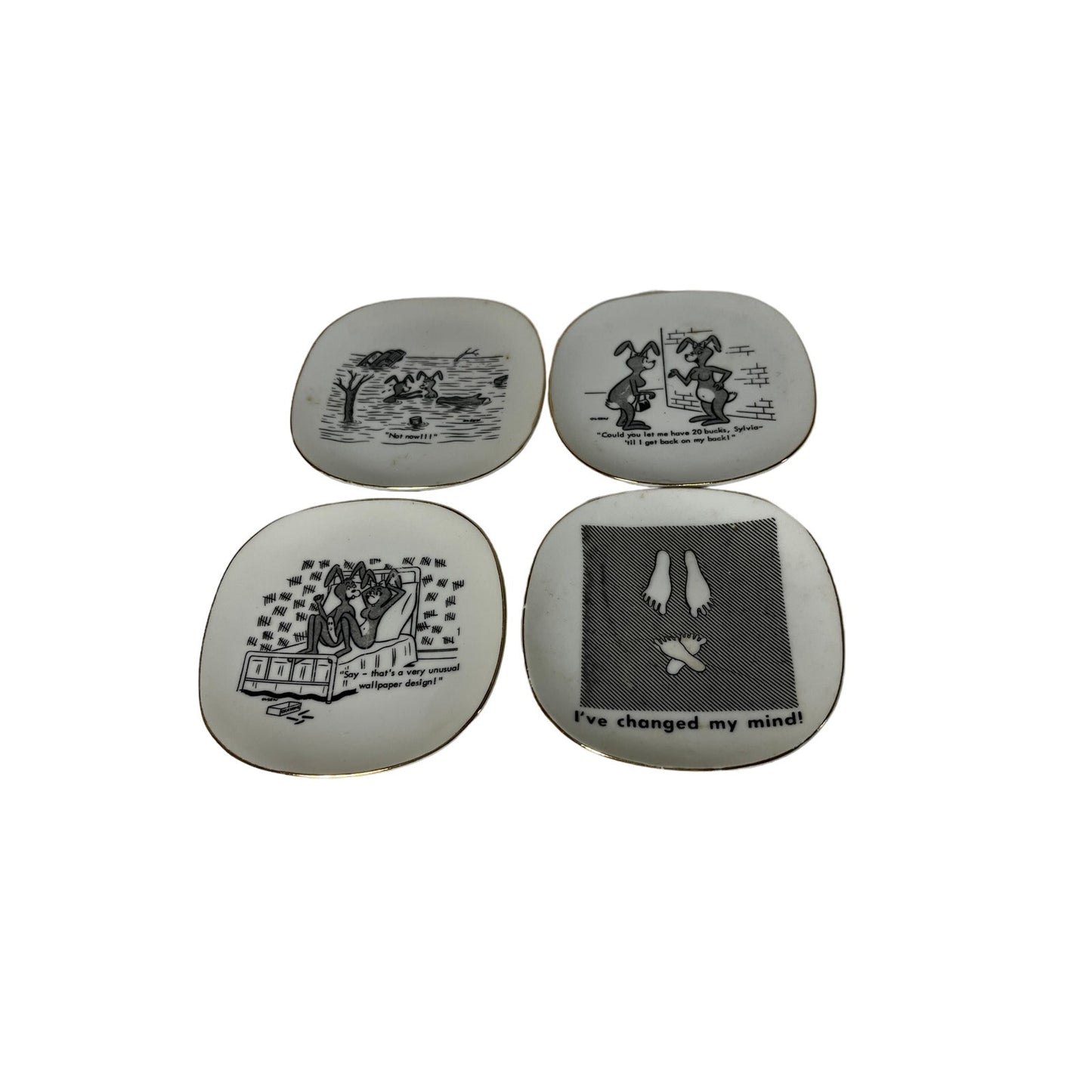 Risque Rabbit Cartoon Pin Trays by Olsen - On the Rocks - Set of 4 - Yesterdays Collective