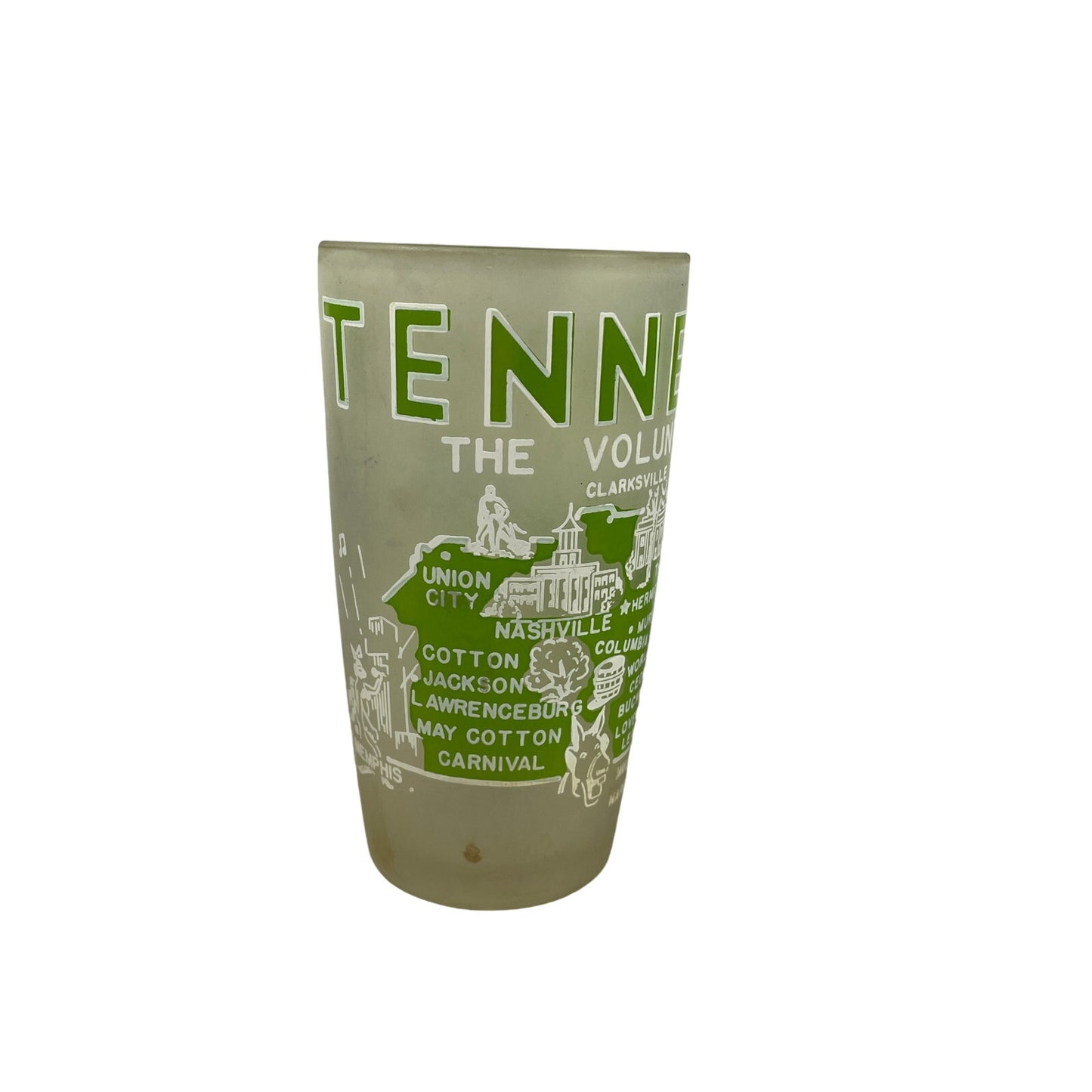 Vintage Frosted Tennessee Map Drinking Glass - Green and White