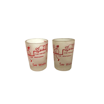 Vintage Frosted Glass "Say When" Measuring Shot Glass - Novelty Jackasses Design - Yesterdays Collective