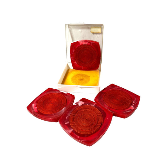 Vintage MCM Lucite Acrylic Coaster Set Cellulose Swirl Set 4 Fuschia - Yesterdays Collective