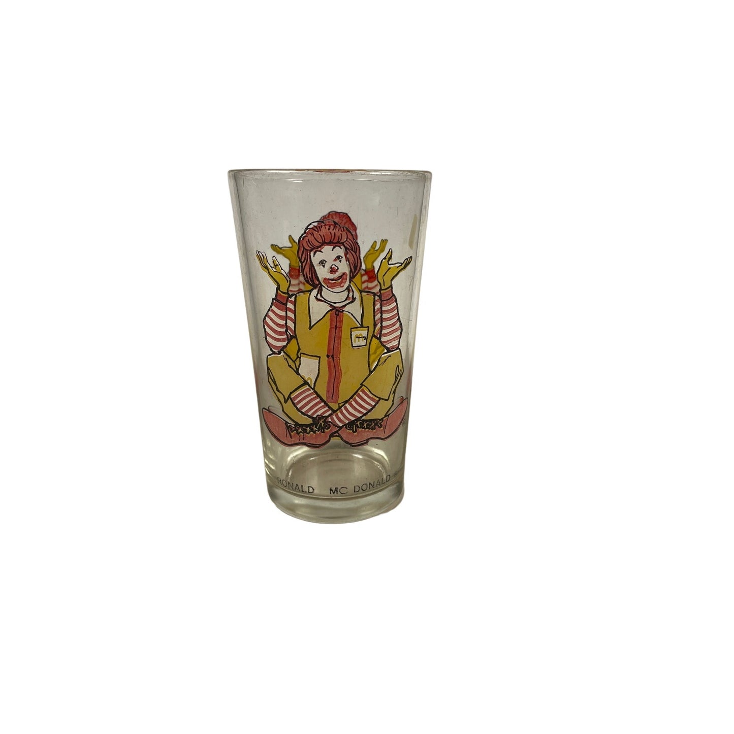 Vintage McDonald's Ronald McDonald Clear Drinking Glass - Sitting Crossed Legs