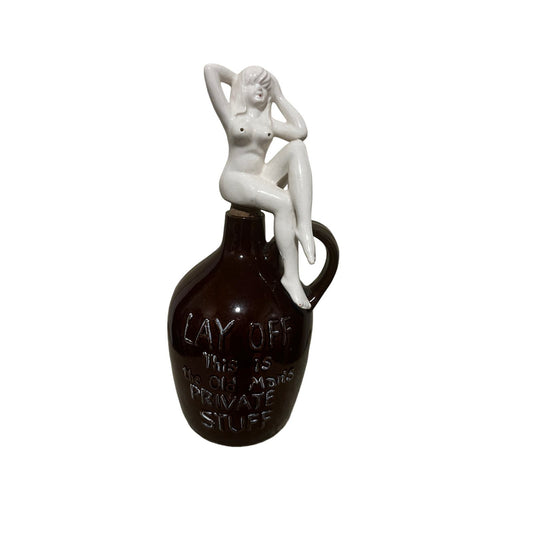 Whiskey Jug LAY OFF This Is The Old Man's Private Stuff Vintage Pottery Aphrodite Rose