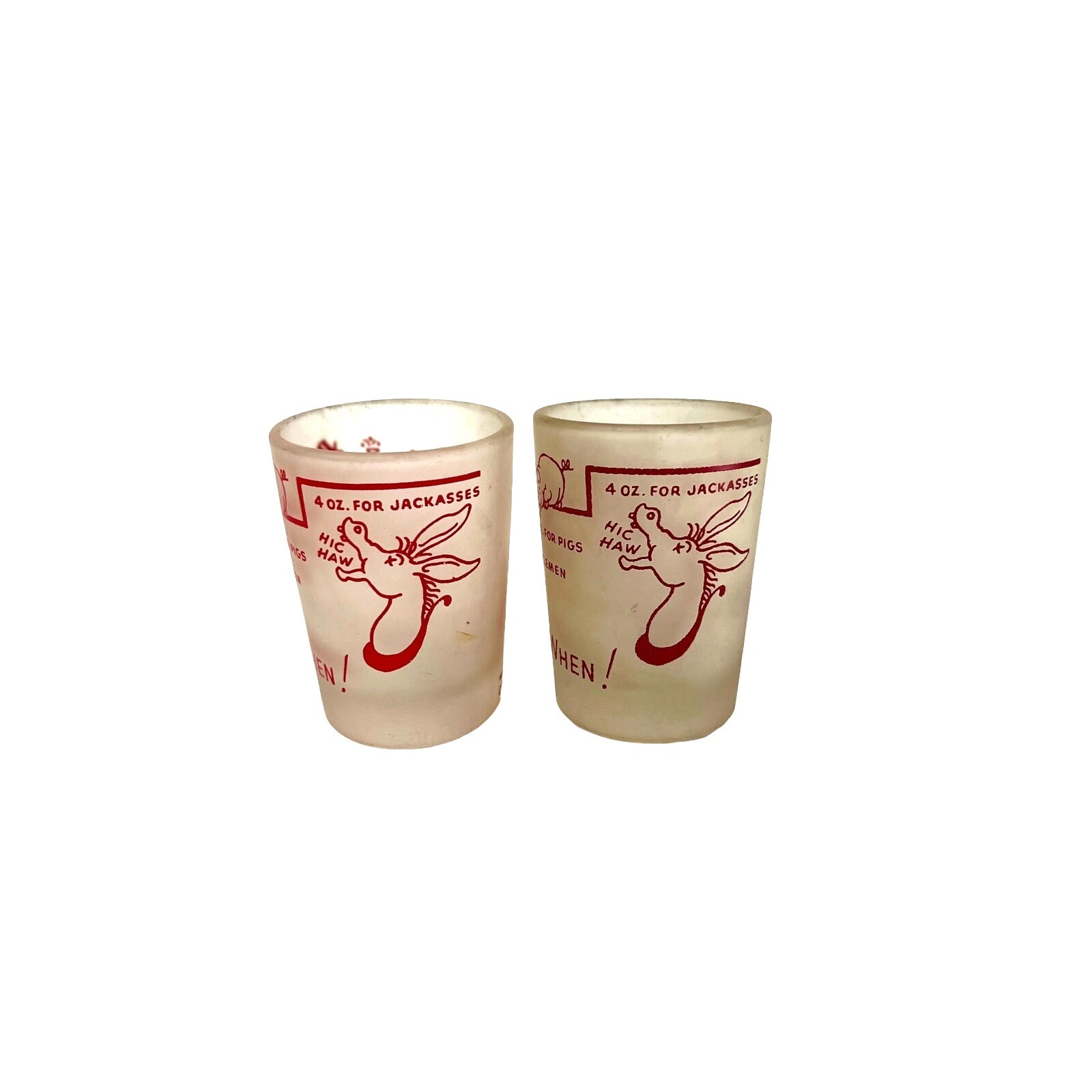 Vintage Frosted Glass "Say When" Measuring Shot Glass - Novelty Jackasses Design - Yesterdays Collective