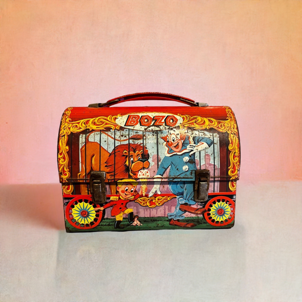 1963 Bozo The Clown Dome Top Lunchbox - Rust from Flood Damage, Sold As-Is